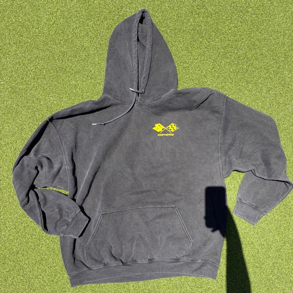 Chevrolet Corvette 1973 C3 Graphic Hoodie Washed Black Mens Large Sweatshirt GM